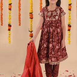 Sangria Girls Printed Pure Cotton Kurta & Trouser With Dupatta-image-33