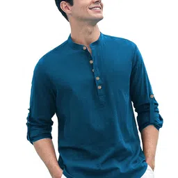 BHUVIKOO Band Collar Roll-Up Sleeves Short Kurta-picture-32
