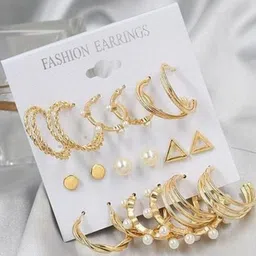 DressBerry Gold-Plated Alloy Pearls Half Hoop Earrings-image-10