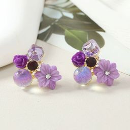 FIMBUL Gold-Plated Artificial Stones Studded and Beaded Floral Studs-picture-22