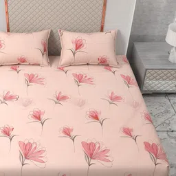 Star Weaves Pink & Peach-Coloured Floral 350 TC Queen Bedsheet with 2 Pillow Covers-image-87