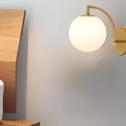 KINIS Gold-Toned & White Metal Spherical Shaped Wall Lamp image 3