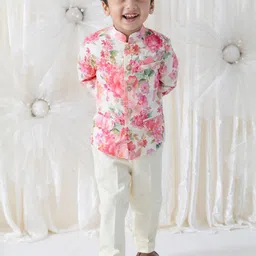 Tiber Taber Boys Floral Printed Regular Pure Cotton Bandhgala Kurta With Trousers-picture-20