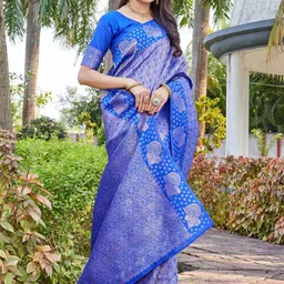 SATYAM WEAVES Woven Design Zari Banarasi Saree With Unstitched Blouse Piece-picture-14