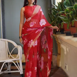 KALINI Women Floral Print Saree With Blouse Piece-image-52
