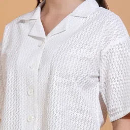 HERE&NOW Self Design Cuban Collar Crochet Shirt Style Top image 5