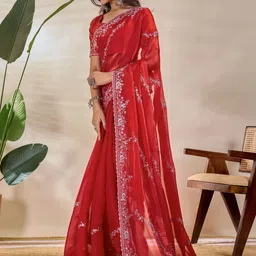 THE HOUSE OF QUALITY Embellished Embroidered Tissue Heavy Work Tussar Saree image 4