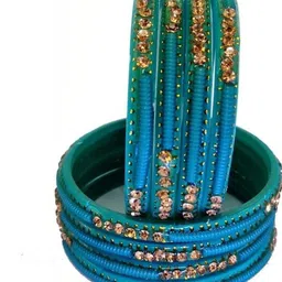 Only Offers Set Of 8 Turquoise Blue Glass Artificial Stones & Beads Bangle image 1
