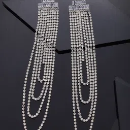 VESTIDO MODAS Silver-Toned Rhinestones Studded Classic Shaped Drop Earrings-picture-29