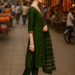 KALINI Women Cotton Embroidered Kurta with Trousers And Dupatta image 3