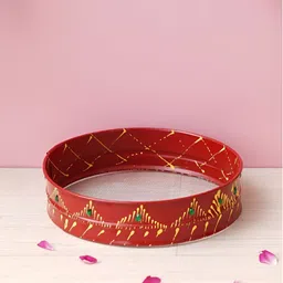eCraftIndia Red & Yellow Metal Karwa Chauth Channi Sieve-image-62