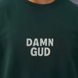 DAMN GUD DG Men Oversized Typography Printed Drop-Shoulder Sleeves Oversized T-shirt image 2