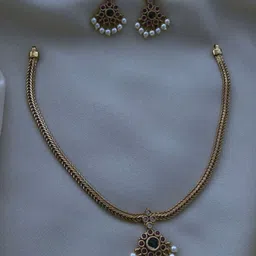 89 Eighty Nine Gold-Plated American Diamond Stone-Studded & Beaded Jewellery Set-picture-33