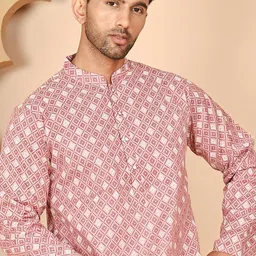 Anouk Rustic Men Geometric Printed Mandarin Collar Cotton Kurta-picture-28