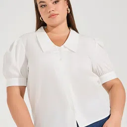 Styli Women Solid Spread Collar Plus Size Pure Cotton Shirt-image-63