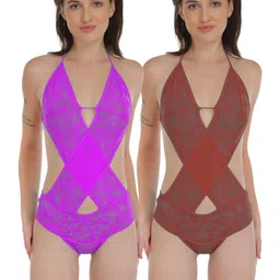 samvar Women Purple,Maroon Net Lace Baby Doll Hot Nighties Honeymoon Dress Newly Married Couples image 2