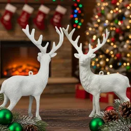 Ascension White Textured Christmas Reindeer Figurines 2 Pcs Elegant Deer Set 4.4" x 4.3"-picture-11