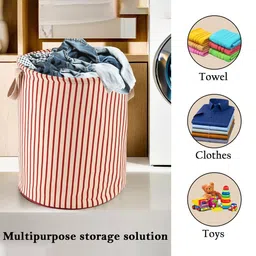 Aura 2-Pcs Grey & Maropon Checked Cotton Foldable Laundry Bags With Handle - 60L image 4