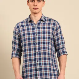 Linen Club Men Contemporary Slim Fit Opaque Checked Casual Shirt-picture-20
