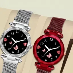 SZN Women Dial & Stainless Steel Straps Analogue Watch Mag Flower Silver+RedSZNN36514468-image-65