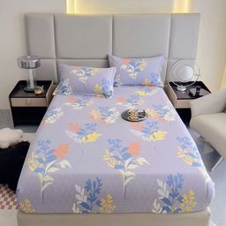 JC HOME Lavender & White Printed Cotton 240 TC Fitted Single Bedsheet Set 1.20 m x 2.00 m-picture-35