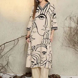 Indo Era Women Abstract Printed Regular Straight Kurta with Trousers image 2