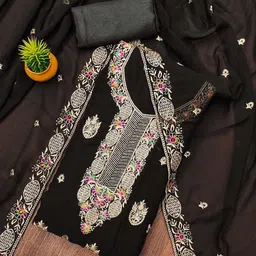 SHADOW & SAINING Embroidered Silk Georgette Unstitched Dress Material image 2