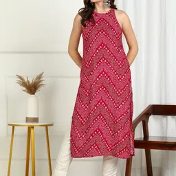 House of Pataudi Bandhani Printed Round Neck Straight Kurta-picture-19