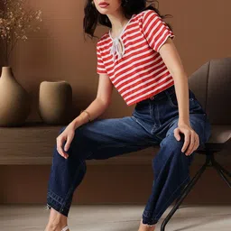 STREET 9 Striped Tie-Up Neck Nautical Crop Top-picture-55