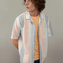 AMERICAN EAGLE OUTFITTERS Men Relaxed Fit Vertical Striped Cuban Collar Casual Shirt-picture-37