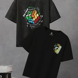CODEZ Boys Pack of 2 Graphic Printed Round Neck Cotton T-shirts-picture-39