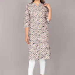 Mehsoos Floral Printed Mandarin Collar Cotton Straight Kurta image 1