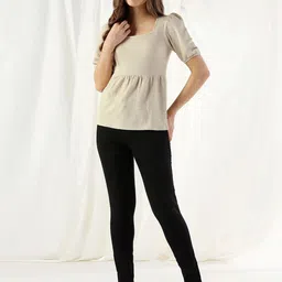 Selvia Textured Puff Sleeve Peplum Top image 2