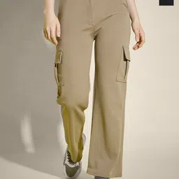 QIOA Women Relaxed High-Rise Cargos Trousers-image-89