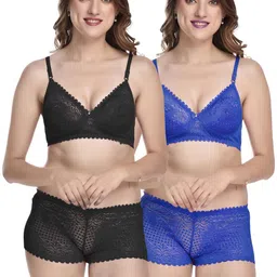 samvar Women Black,Blue Net Bra Panty Set for Lingerie Set Undergarments Pack of 2-picture-21