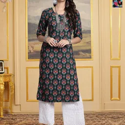 HERE&NOW Women Pack Of 2 Ethnic Motifs Printed Round Neck Straight Kurtas-picture-15
