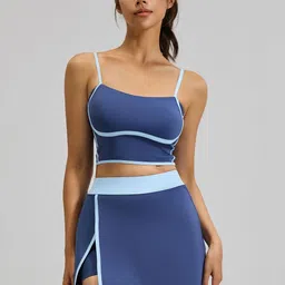 LULU & SKY Colourblocked Square Neck Crop-Top With Skorts Co-Ords image 1