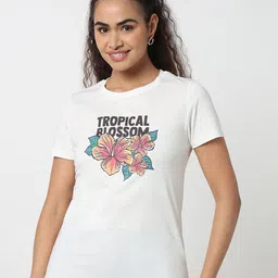 R&B Women Typography Printed Relaxed Fit Cotton T-shirt image 3