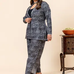 Mamicha Printed Notched Lapel Collar Coat & Trousers Co-Ords Set image 4