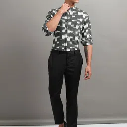 HIGHLANDER Men Mandarin Collar Abstract Printed Cotton Casual Shirt image 2