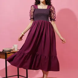 SHEETAL Associates Women Square Neck Puff Sleeve Fit & Flare Dress-image-74
