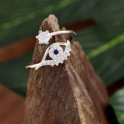 DIAVO 925 Sterling Silver Rhodium Plated Stone Studded Evil Eye Charm Finger Ring-picture-32