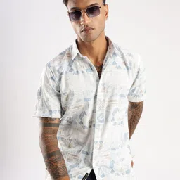 BS BLUE SQUAD Men India Slim Tailored Fit Geometric Printed Spread Collar Casual Shirt-picture-13