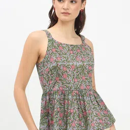 Imfashini Women Floral Printed Cotton Peplum Top-image-59