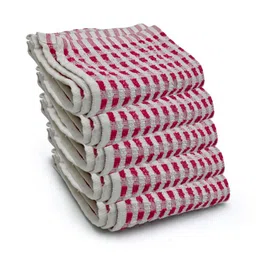 PRAKARTIK  Set Of 5 Pink & White Checked Cotton Kitchen Towels image 1