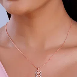 GIVA 925 Sterling Silver Rose Gold-Plated Stone Studded Komal Pankh Pendant with Chain image 3