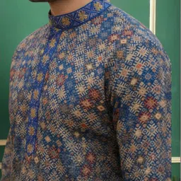 TATTVA Men Ethnic Motifs Printed Regular Sequinned Kurta with Pyjamas image 5