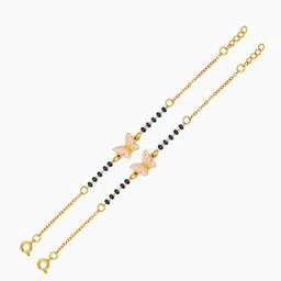 SWASHAA Girls Set Of 2 18K Gold-Plated Beaded Flutter Grace Butterfly Charm Bracelets-image-80