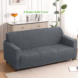 HOKIPO Grey 280 GSM 3 Seater Anti Slip Sofa Cover With Arms-picture-38