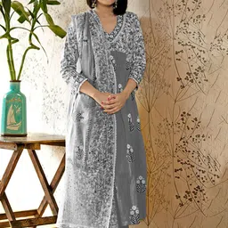 GoSriKi Women Ethnic Motifs Printed Regular Thread Work Kurta with Palazzos & With Dupatta-picture-26